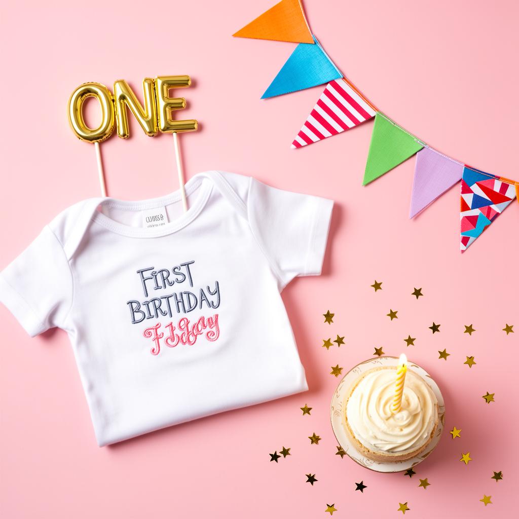 Personalised toddler gifts arranged on a wooden floor — embroidered tee, name puzzle and keepsake plaque